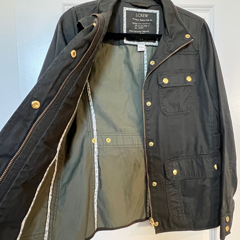 NWT J. Crew Women's Dark Olive Jacket with Gold Trim and Snap Buttons size XS - Picture 3 of 5